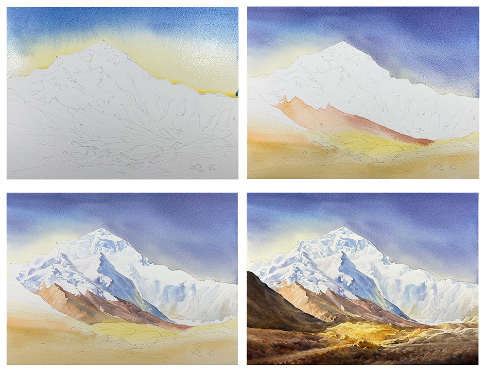 Watercolor Landscape Tutorial Of Ice Mountain Art For Sharing